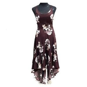 Dark Floral High Low Ruffle Maxi Dress New!